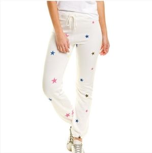 Monrow White Elastic Waist colorful Embroidered Stars joggers M NWT